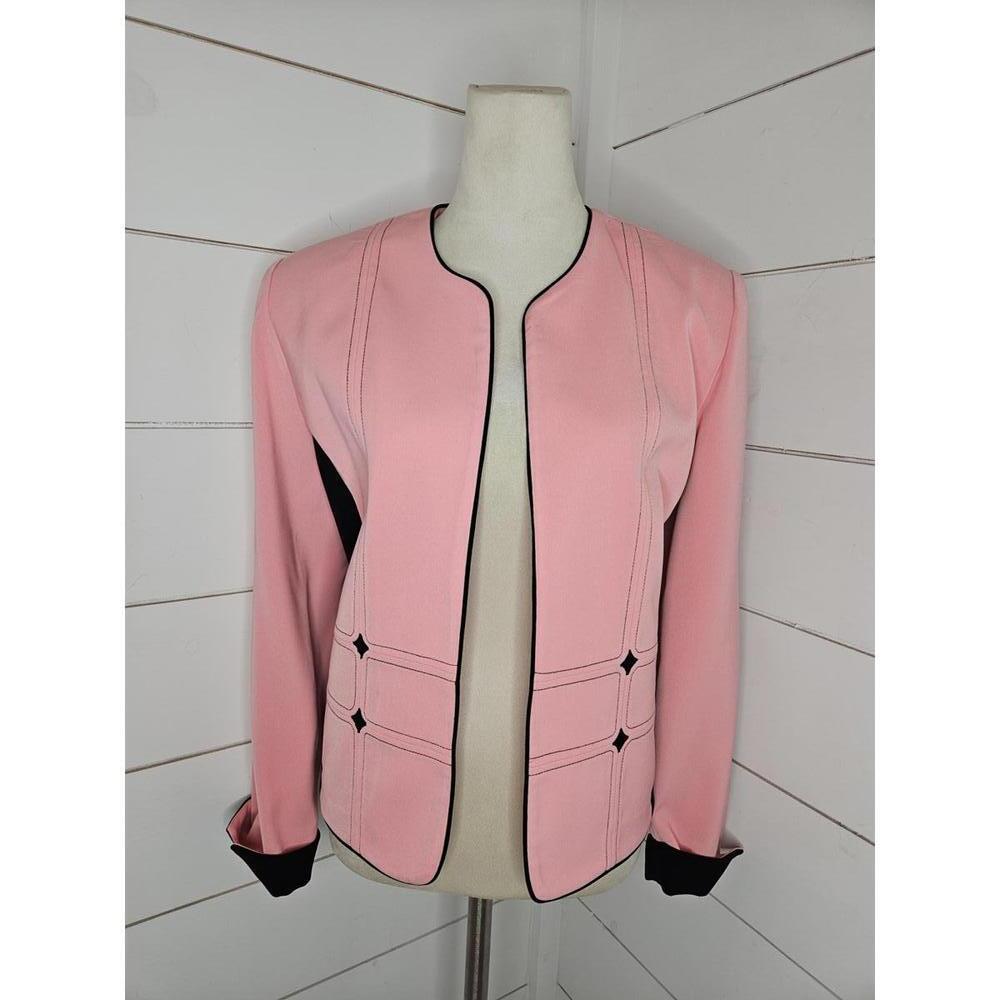 Perceptions size 10 pink & black open front blazer